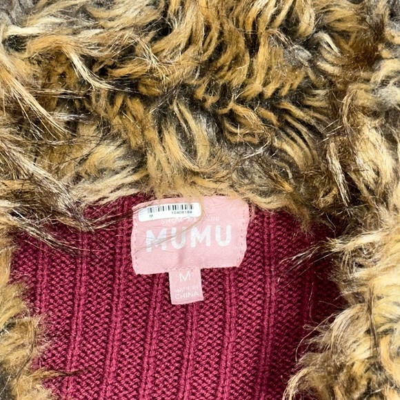 Show Me Your Mumu Wine Lombardi Long Faux Fur Knit Cardigan Womens M - Picture 5 of 10